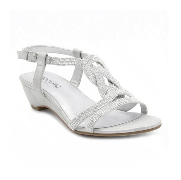 London Fog Shoes - London Fog "Macey" wedge dress sandals.Silver